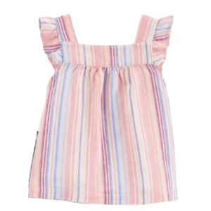 Carters Baby Girl Striped Shirt Pink White Blue Stripes Linen Top Size 3M